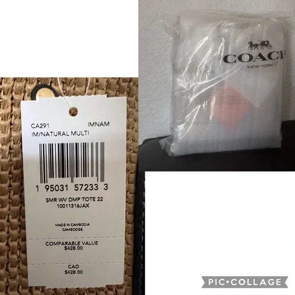 NWT COACH CA291 DEMPSEY TOTE‎ 22 WITH COACH PATCH STRAW/LEATHER SHOULDER BAG - Picture 9 of 11